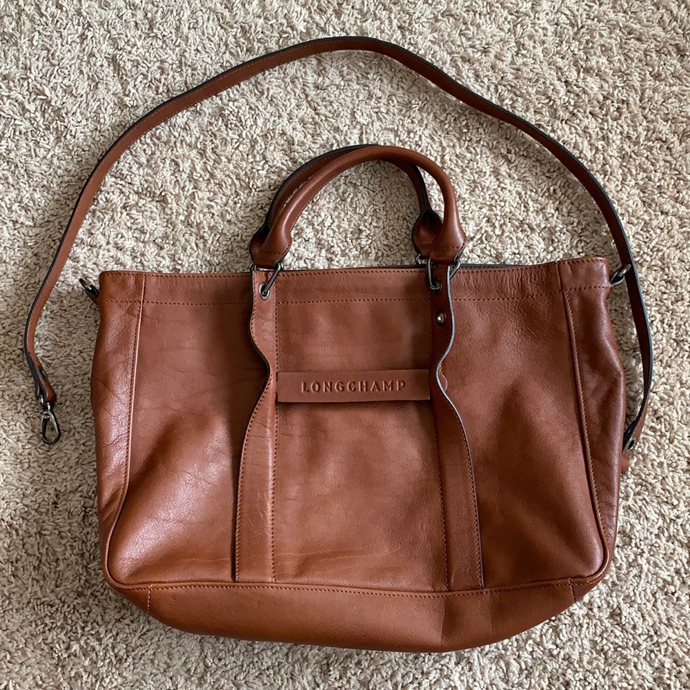 Longchamp 3D Top Handle Leather Bag + Strap Cognac Medium- Used